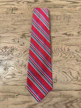 Robert Talbott Red Tie with Blue and White Stripes